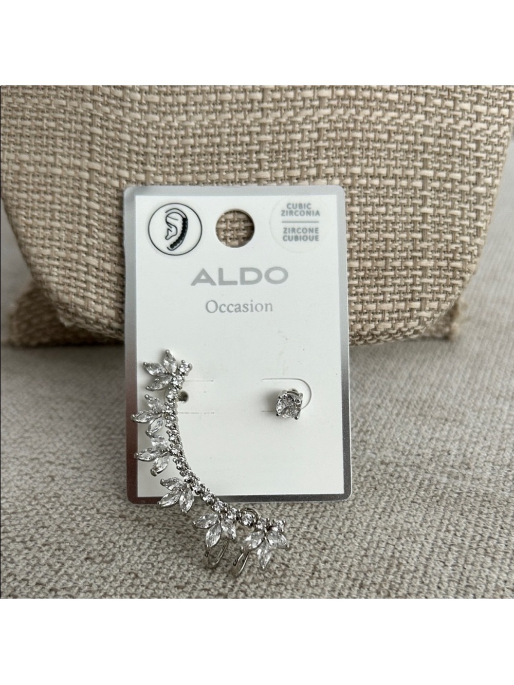 Aldo Silver-tone Leaf Cluster Ear Cuff with Clear Stones